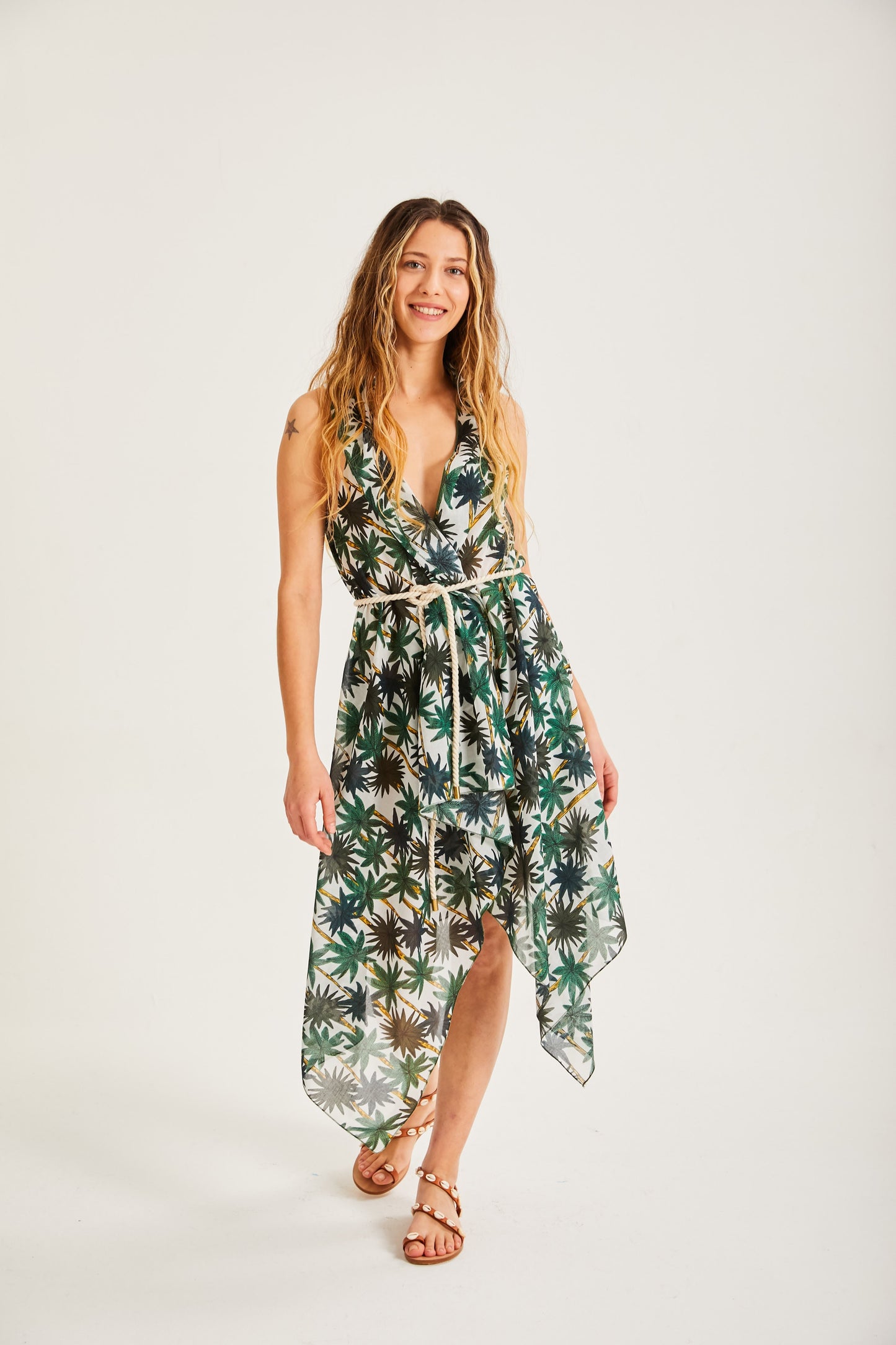 Palm Tree Asymmetrical Dress